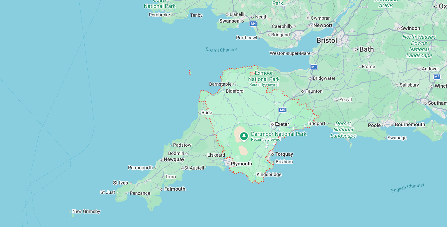 map showing devon