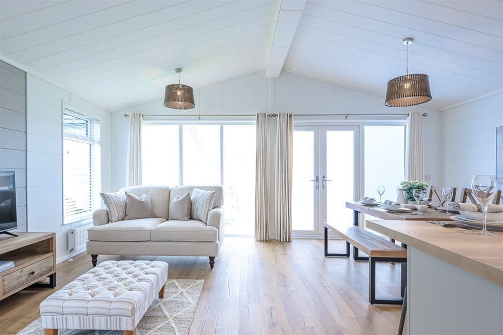 Prestige lodge exterior with decking - holiday lodges for sale in Isle of Wight